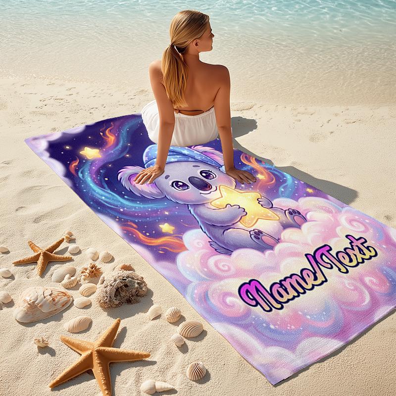 1PC Custom Name Koala Dreams Stars Beach Towel Highly Absorbent And Sand-Resistant Towel for Swimming, Pool, Yoga, And Travel Lightweight