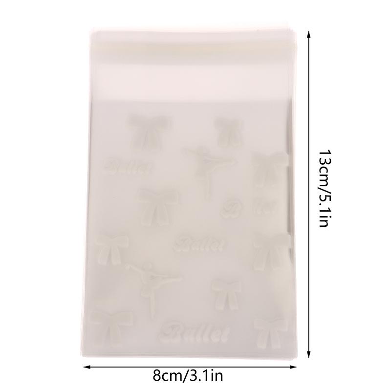 50Pcs White Ballet Biscuit Opp Self-Adhesive Bag Bowknot Candy Chocolates Dessert Self Sealing Bag Gift Bag Card Storage Bag
