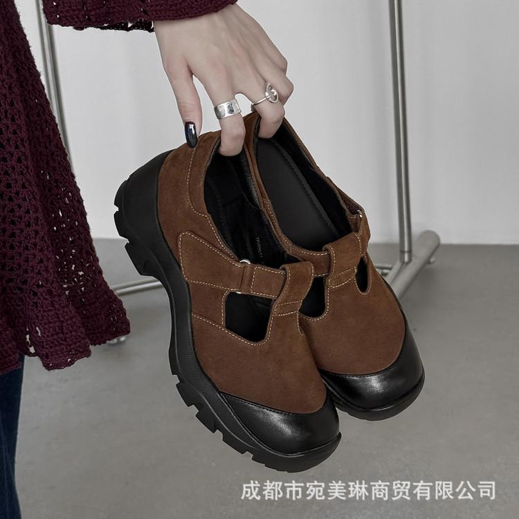 Fashion splicing T-band Velcro sports single shoes women's 2025 autumn muffin platform casual Mary Jane single shoes