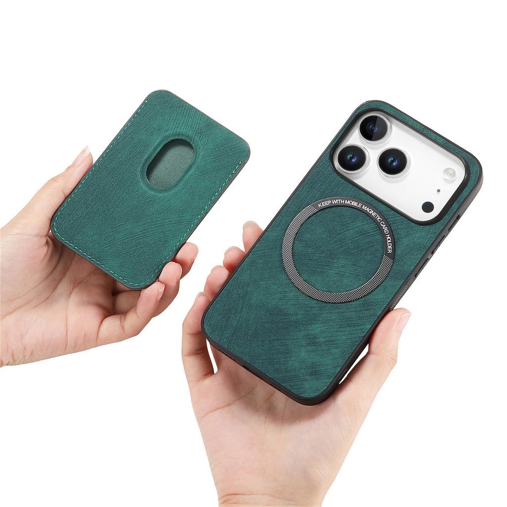 For iPhone 17 Pro Case Compatible with MagSafe Leather Back Cover with Detachable Card Holder