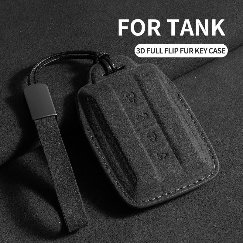 Leather Car Remote Control Key Case Cover Shell for Tank 300 500 Protective Keychain Buckle Interior Car Accessories