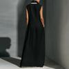 Sleeveless Maxi Dress with V Neck and Contrasting Trim Long Length Relaxed Fit for Casual or Formal Occasions