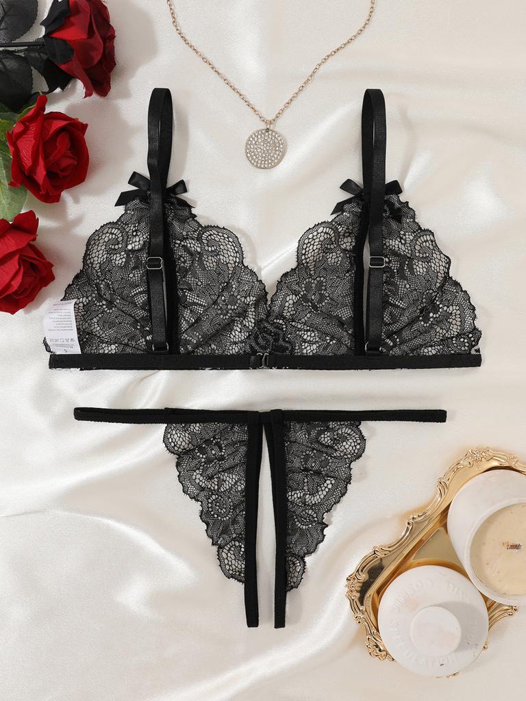 Women Sexy Lingerie Bra Thongs Sets Ultrathin Lace Lingerie Set Temptation Erotic Open Bra Crotchless Outfits For Pretty Girls