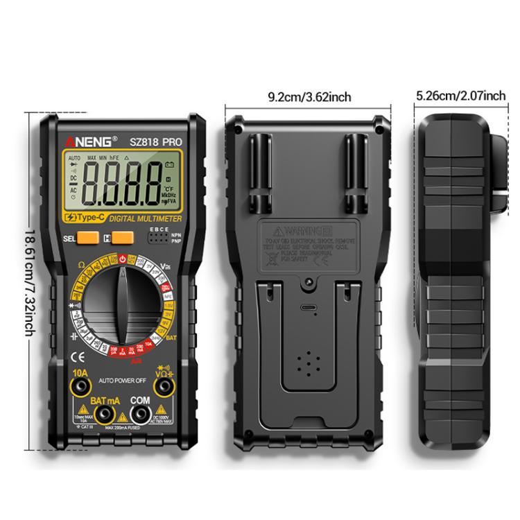 Digital Multimeter with NCV Detection Voltage Tester for AC/DC Current/Voltage, hFE Triode, and Capacitor Test Tool