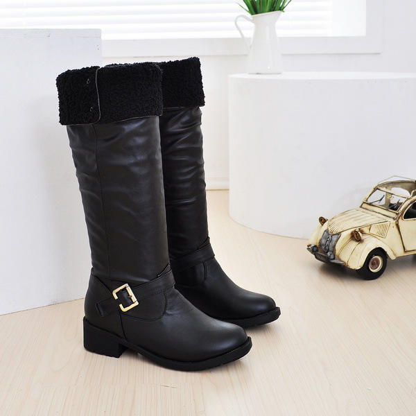 Fashion 2019 New Women Boots Female Winter Shoes Woman Fur Warm Snow Boots Fashion Square High Heels Knee High Boots Women Snow Boots