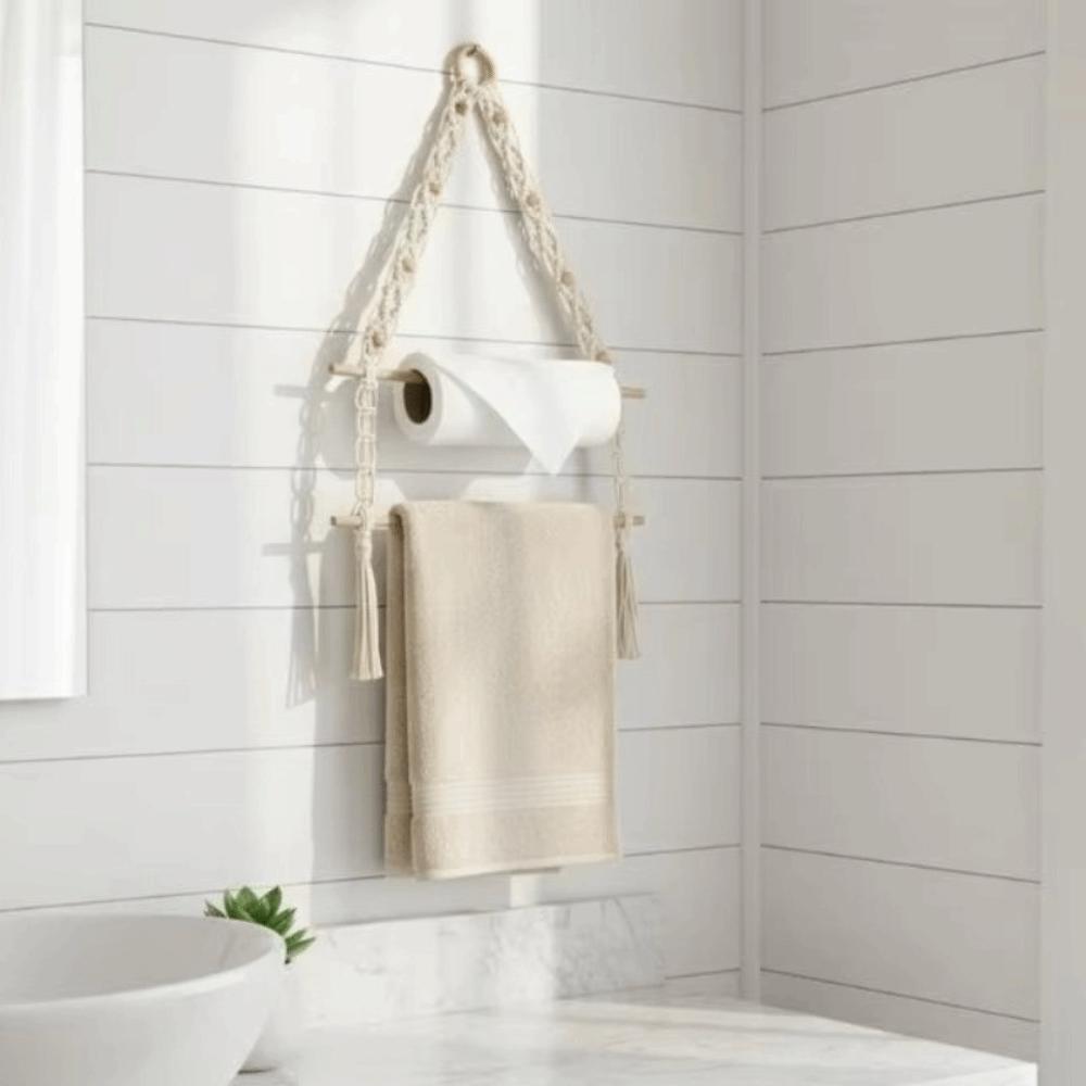 Double-layer Wooden Towel Holder Wall Hanging Toilet Paper Holder Storage Racks Living Room