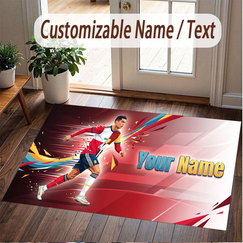 Custom Rug Cristiano Ronaldo Pattern Print Name Text Soft Non‑Slip Floor Carpet for Home Indoor Decoration