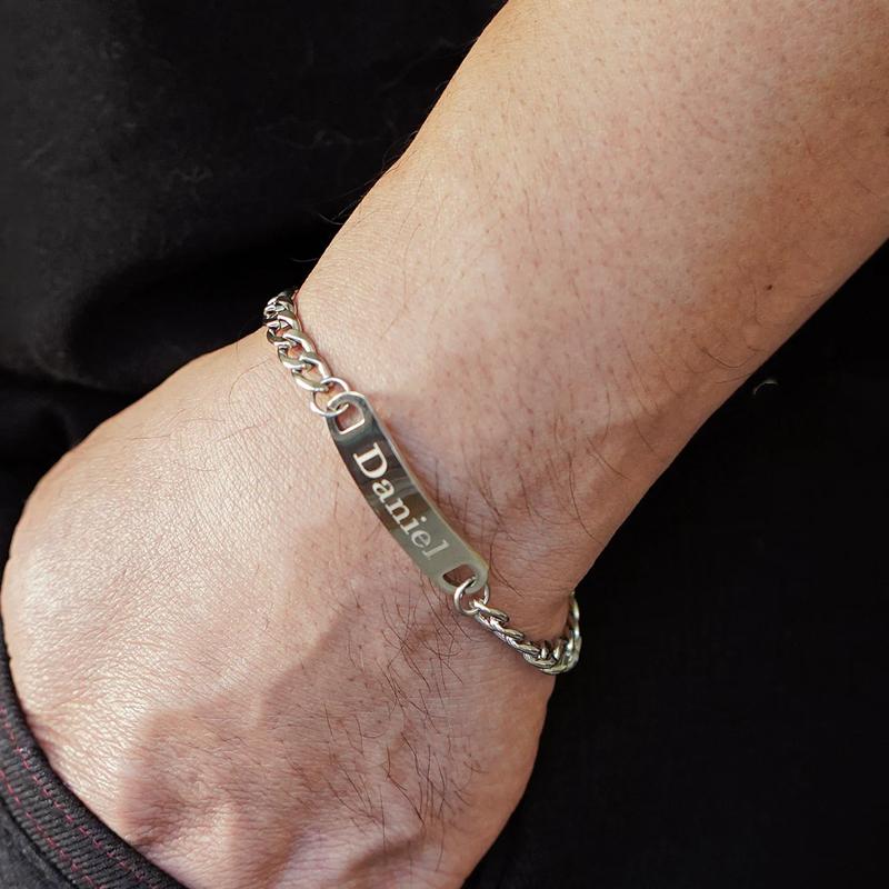 Free Box Male Size Long Bar Name Bracelet Personalized Jewelry Stainless Steel Custom Nameplate Engraved Bracelet