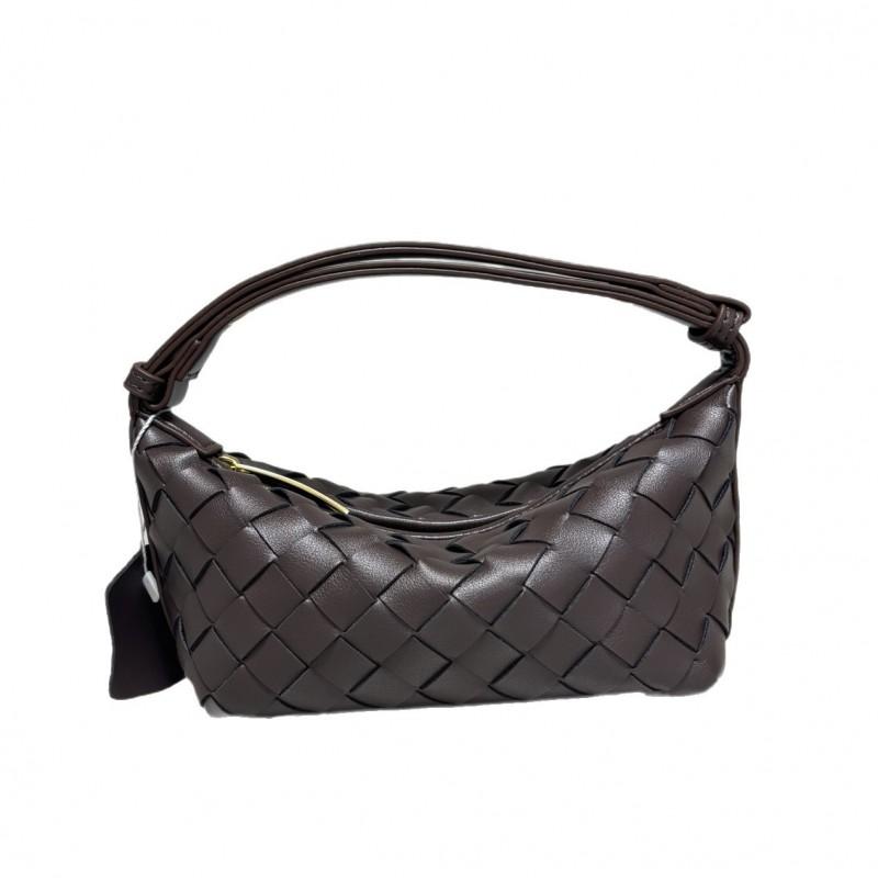 Mini Leather Lunch Bag With Zip Handwoven Design Crossbody Shoulder Women Daily Use