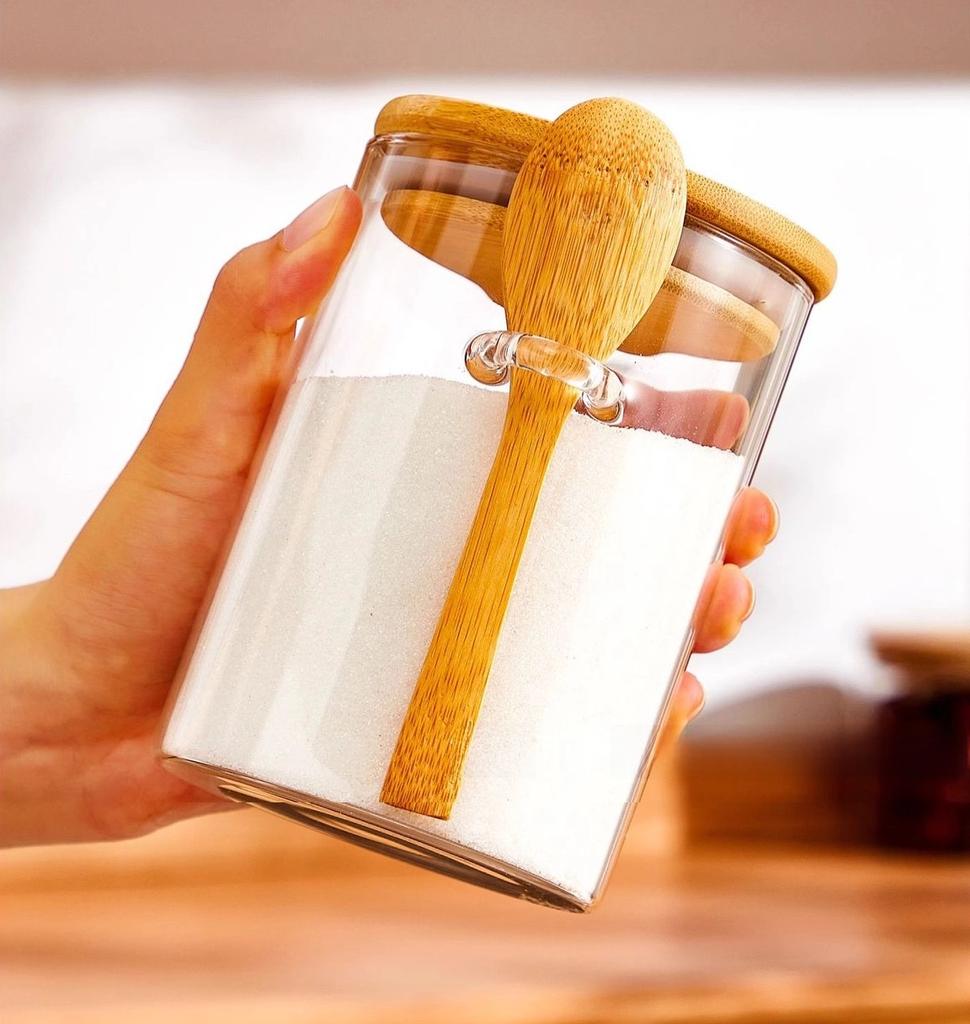 280ml Candy Jar with Bamboo Lid And Spoon 10oz Transparent Glass Bulk Food Storage Jar For Coffee Beans Tea Grains Dried Fruits
