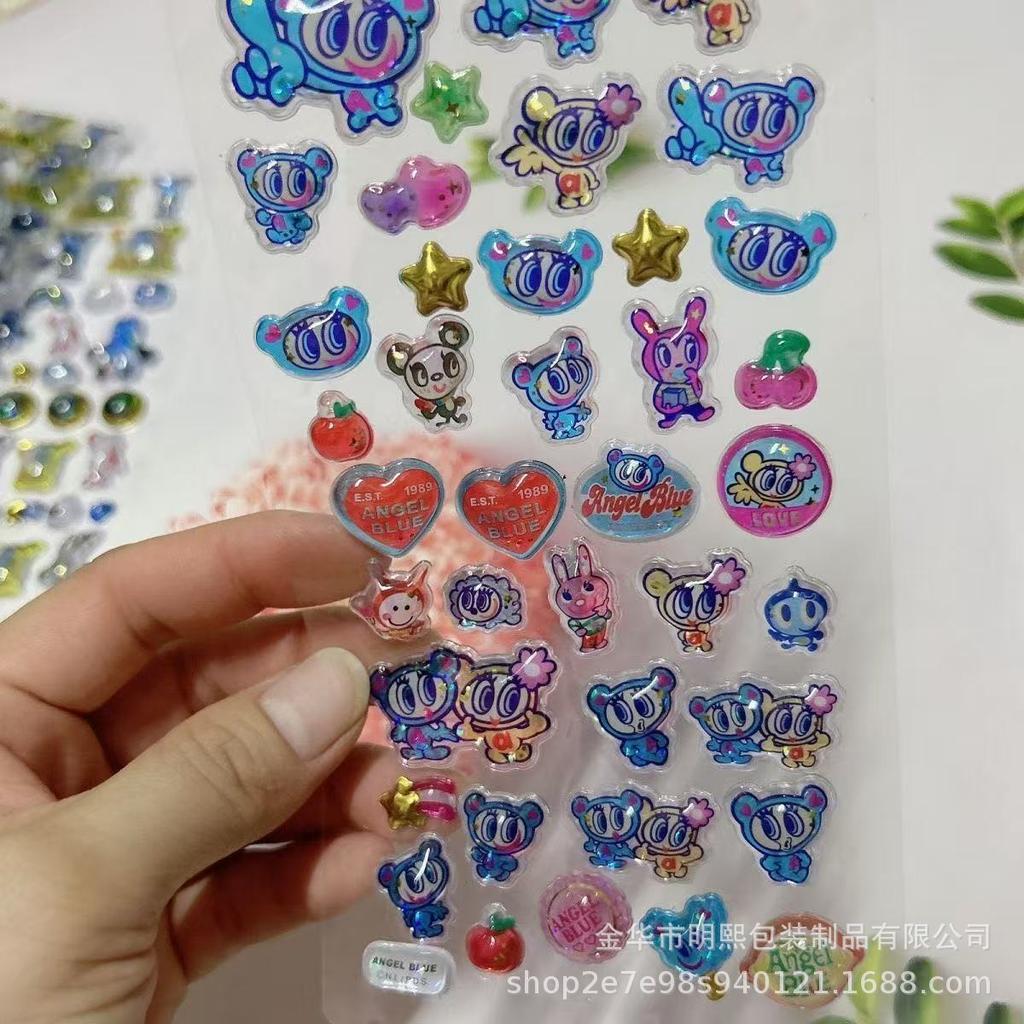 Interactive 3D Puffy Stickers Blue Angel - Resin Diy Decals For Japanese Style Decor, Play & Decorate