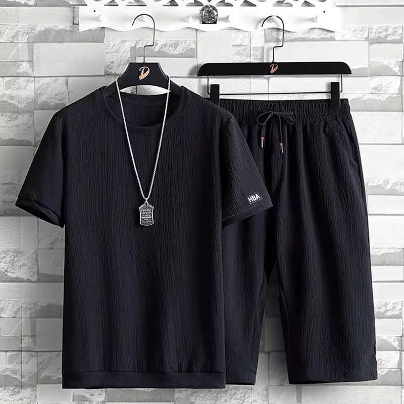 

Men s Summer Casual Sports Set Ice Silk Short-Sleeve T-Shirt & Shorts XXXXXL чорний