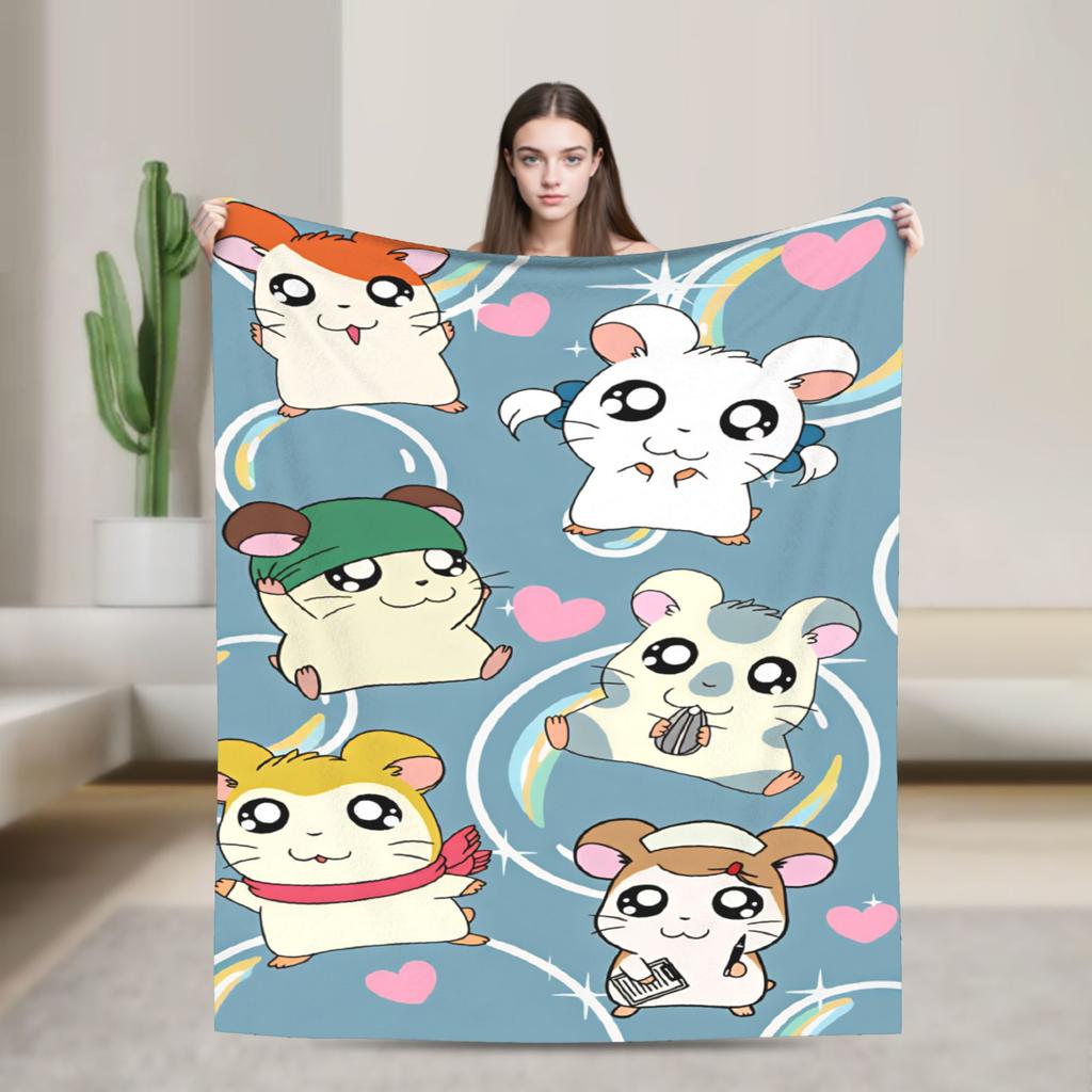 Hamutaro Flannel Blankets Winter Soft Durable Throw Blanket for Boy Girl Outdoor Novelty Bedspread Sofa Bed Cover