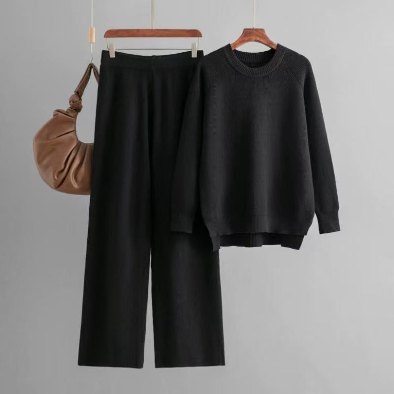Fashion Wind Thick Loose Knitting Sweater Pants Suit Knitted Sweater and Pants Set