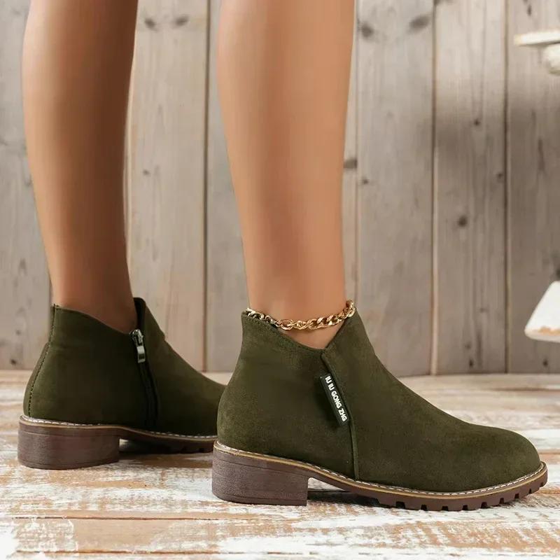 2025New Women's Boots High Quality Suede Casual Ankle Boots Fashion Outdoor Platform Booties Side Zipper Short Boots Botas Mujer