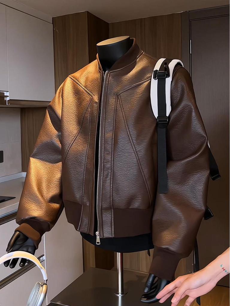 Men's Cool Black Leather Motorcycle Jacket - High-End Autumn/Spring Wear