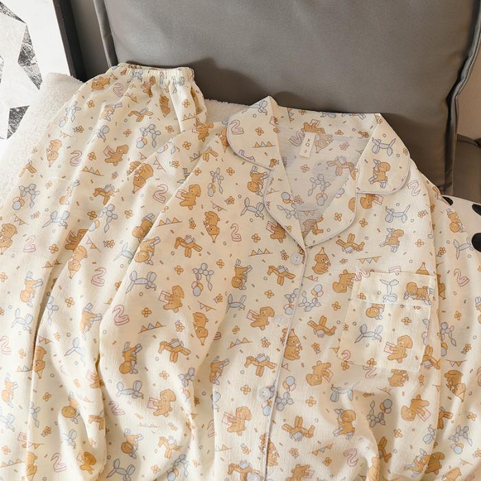 Jaro Léto Dlouhý Rukáv Dámská 2dílná Sada Oblečení Měkký Pyžamový Oblek Dámský Sladký Potisk Kreslená Princezna Domácí Oblečení