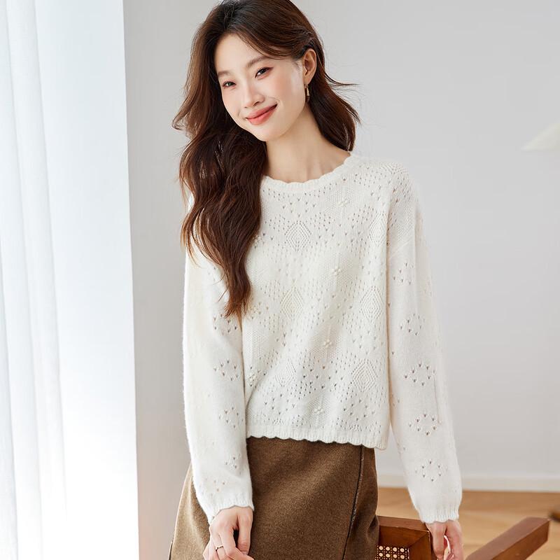 Srcr Women's Short Hollow-out 100% Cashmere Sweater