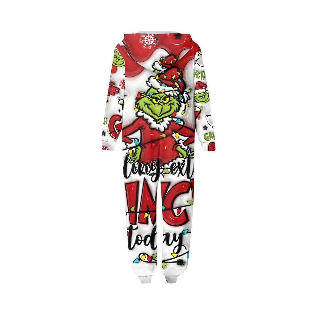 Parent-Christmas Printed Parent-Child Hooded Zip One-piece Homewear