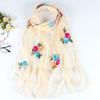 Double Layer Transparent Yarn Long Scarves Head Scarf Flower Embroidery Lace Tassel Hijab Scarf Bufanda Spring Autumn Elegant