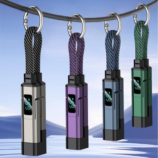 65W 4 In 1 Keychain Cable, Fast Charging Data Cable with LED Display, 8-Pin/Type-C/USB-A/USB-C, Portable Keyring Cord for Most Phone