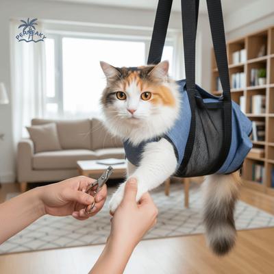 Atmungsaktive Netz-Katzen-Bade-Fixierbeutel, weich und bequem, Katzenpflege-Tasche, kratzfest, faltbar, Haustier-Trage-Schlingentasche