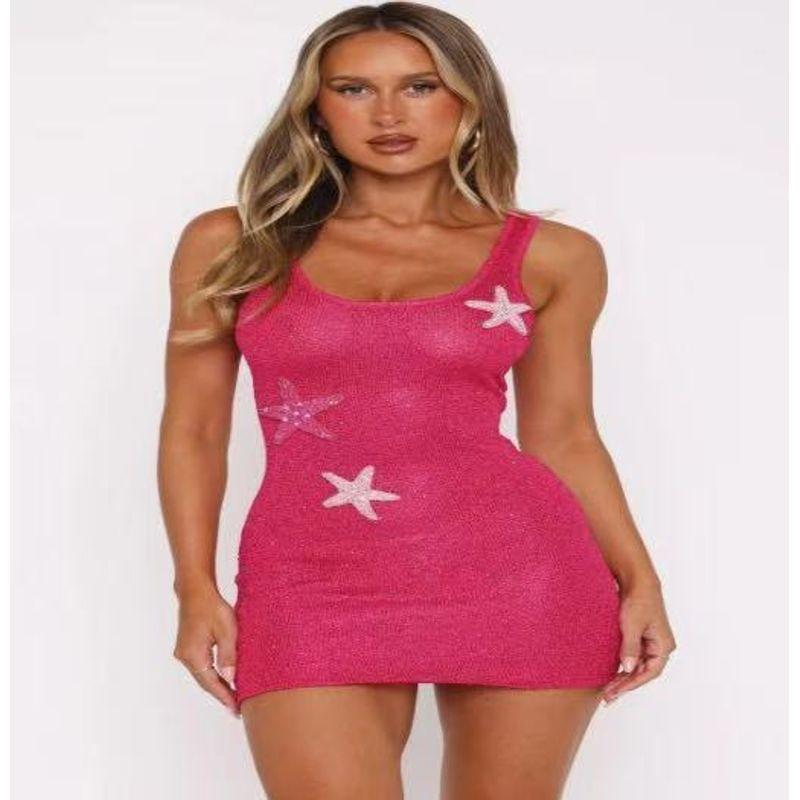 

U-neck Sleeveless Hip Hugging Dress Women U Collar Sleeveless Backless Sheath Dress Red XXL