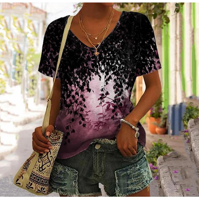 2023 Retro T Shirt For Women Harajuku Clothes Women's Tees Summer Casual Short Sleeve Girls Blouse Floral Print Female Tops