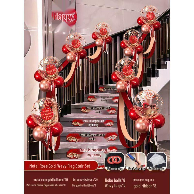 Tinsel Wedding Room & Stair Décor Set with Balloons - Bride & Groom's Side Decoration Kit