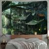 Aesthetic Swamp Abandoned House Tapestry, Dark Forest Haunted Cabin Wall Hanging, Gothic Witchy Decor For Bedroom Living Room