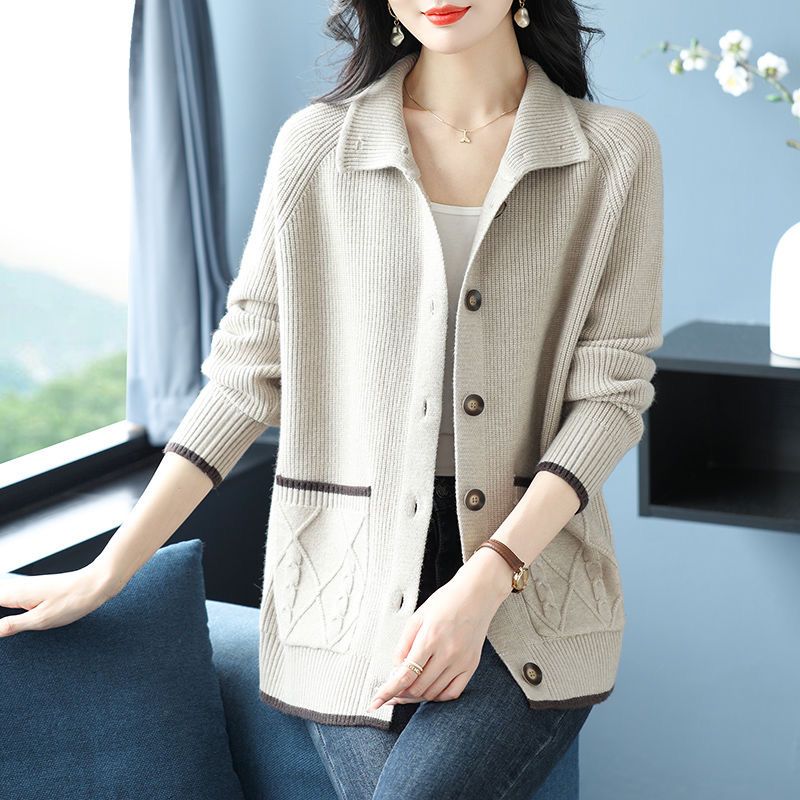 Veste pull d'automne, haut grande taille tendance, cardigan tricoté à col ample pour l'automne et l'hiver