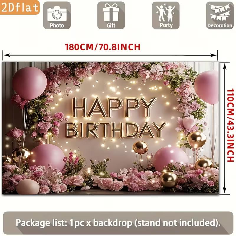 

2D Pink Floral Happy Birthday Backdrop for Women/Girl Birthday Party Decoration 47.2x31.5inch/120*80cm