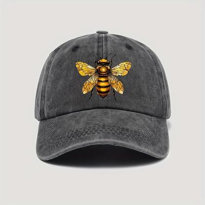 1pc Unisex Urban Style 100 Cotton Baseball Cap with Bee Print Vintage Wash Adjustable Snap ClosureAppropriate for Any Season