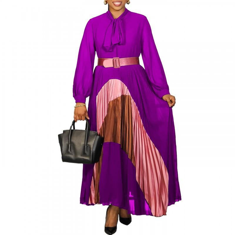

C8623 Foreign Trade Women s Clothing New Fashionable Strap Color Matching Pleated Skirt Temperament Elegant Large Size European American Dress XXL