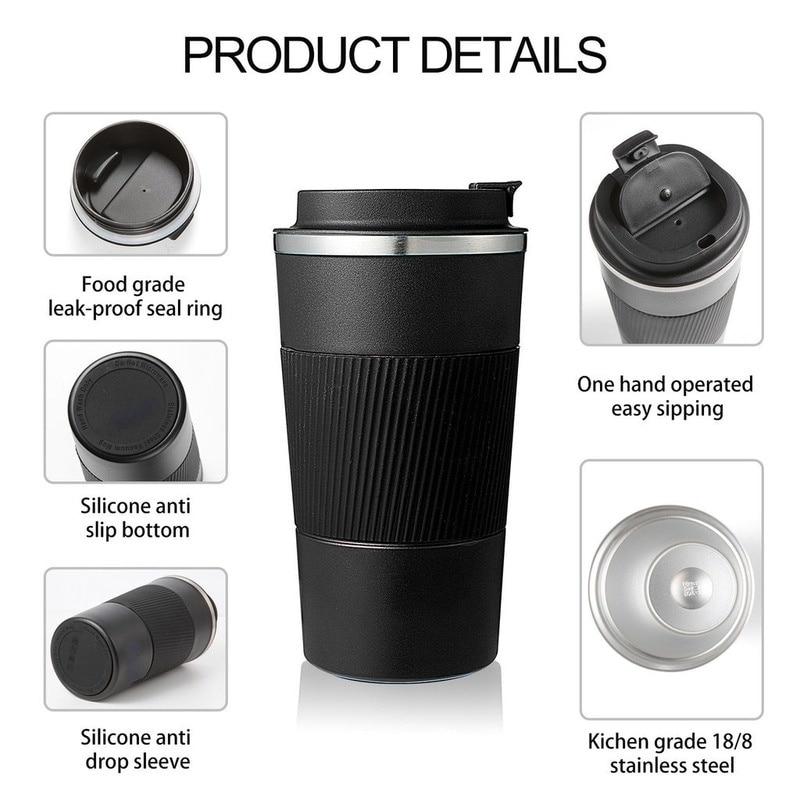 Stainless Steel Coffee Cup Double Layer Vacuum Insulation Cup Office Mug Outdoor Portable Car Water Cups Fashion Mug