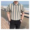 Summer Men's Knitted Short Sleeve Half-Zip Polo Shirt Korean Style Slim Fit Casual Turn-Down Collar Half Sleeve T-Shirt Base Shirt