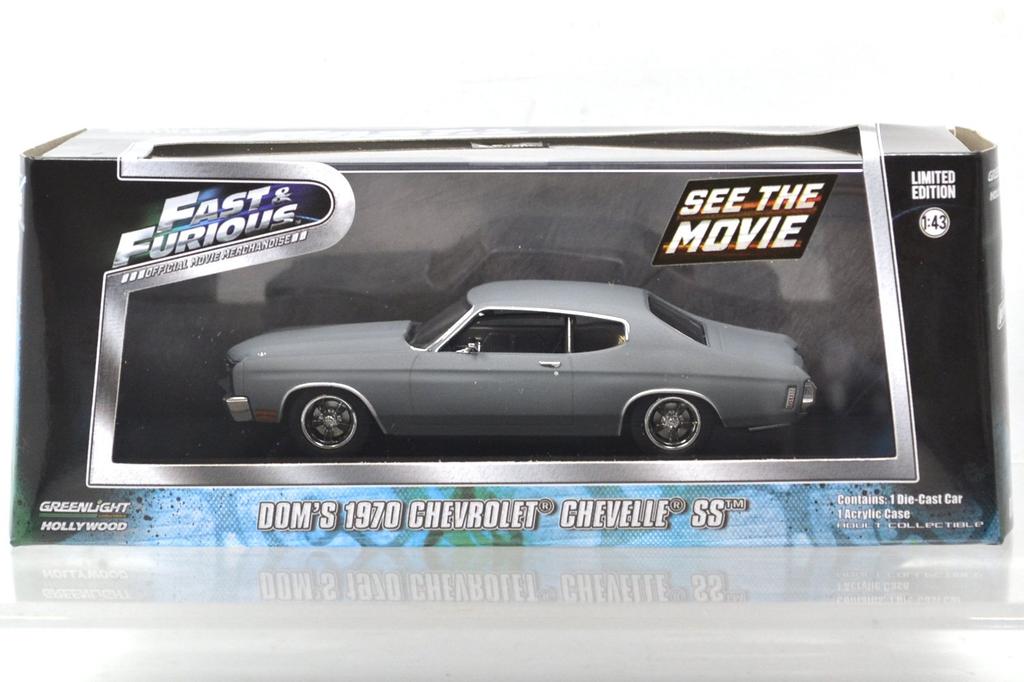 GREENLIGHT 1970 CHEVROLET CHEVELLE Greenlight scale Furious 1970 Chevrolet Chevelle 143SCALE "FAST FURIOUS" "DOM'S SS" (GRAY) 143 "Fast MAX"