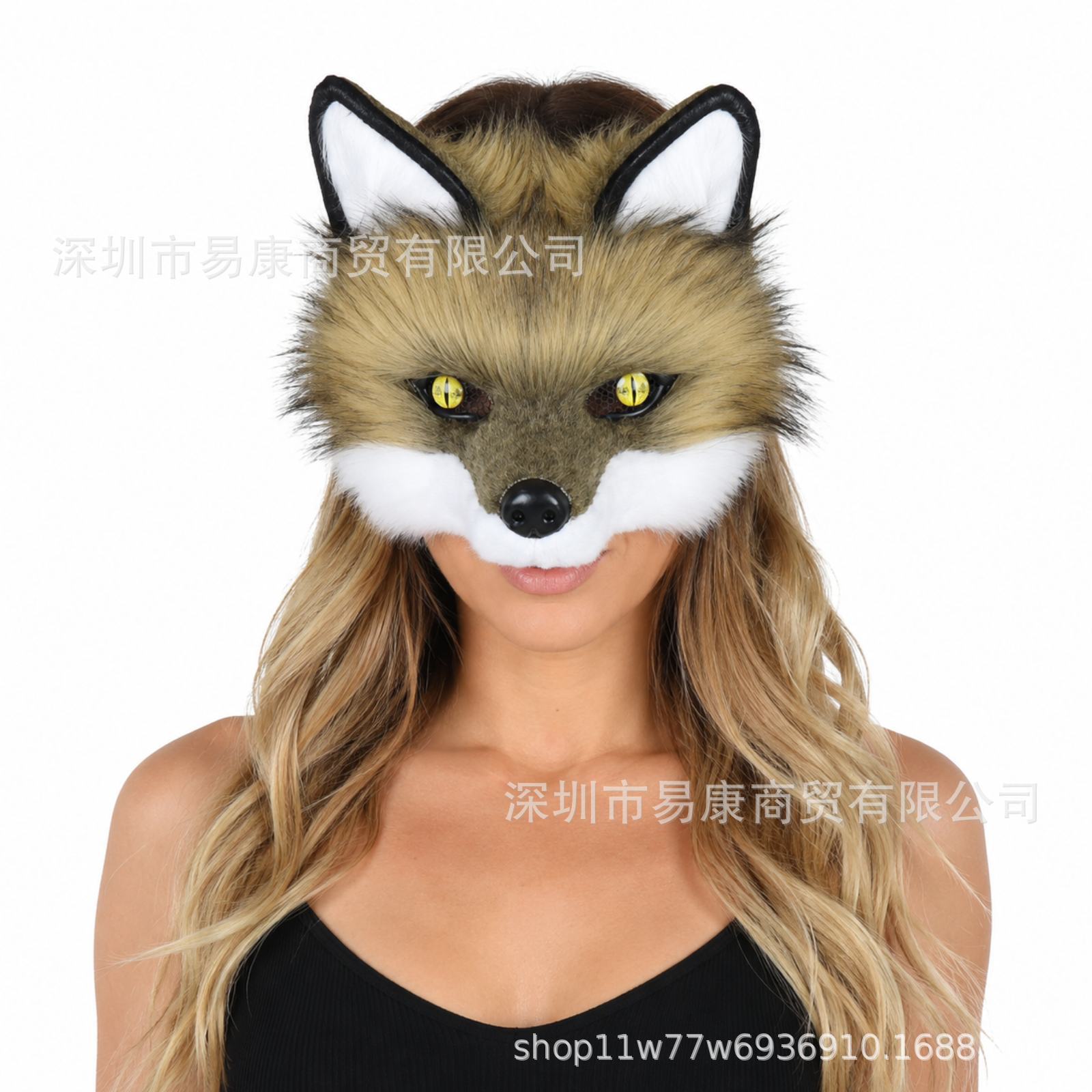 Simulation Wolf Mask, Fur Fox Headband, Halloween Wolf Head Movable Horror Cosplay Prop Plush wolf head half face mask