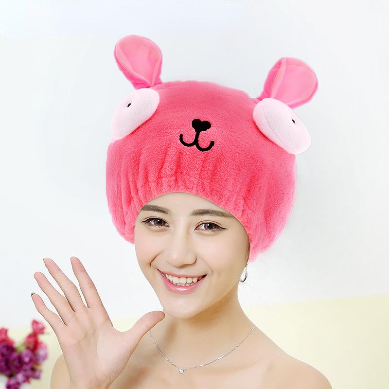 Cute Cartoon Parent-child Rabbit Quickly Dry Hair Wrapped Towels Dry Hair Hat  Portable Coral Fleece Shower Cap Bath Accessories