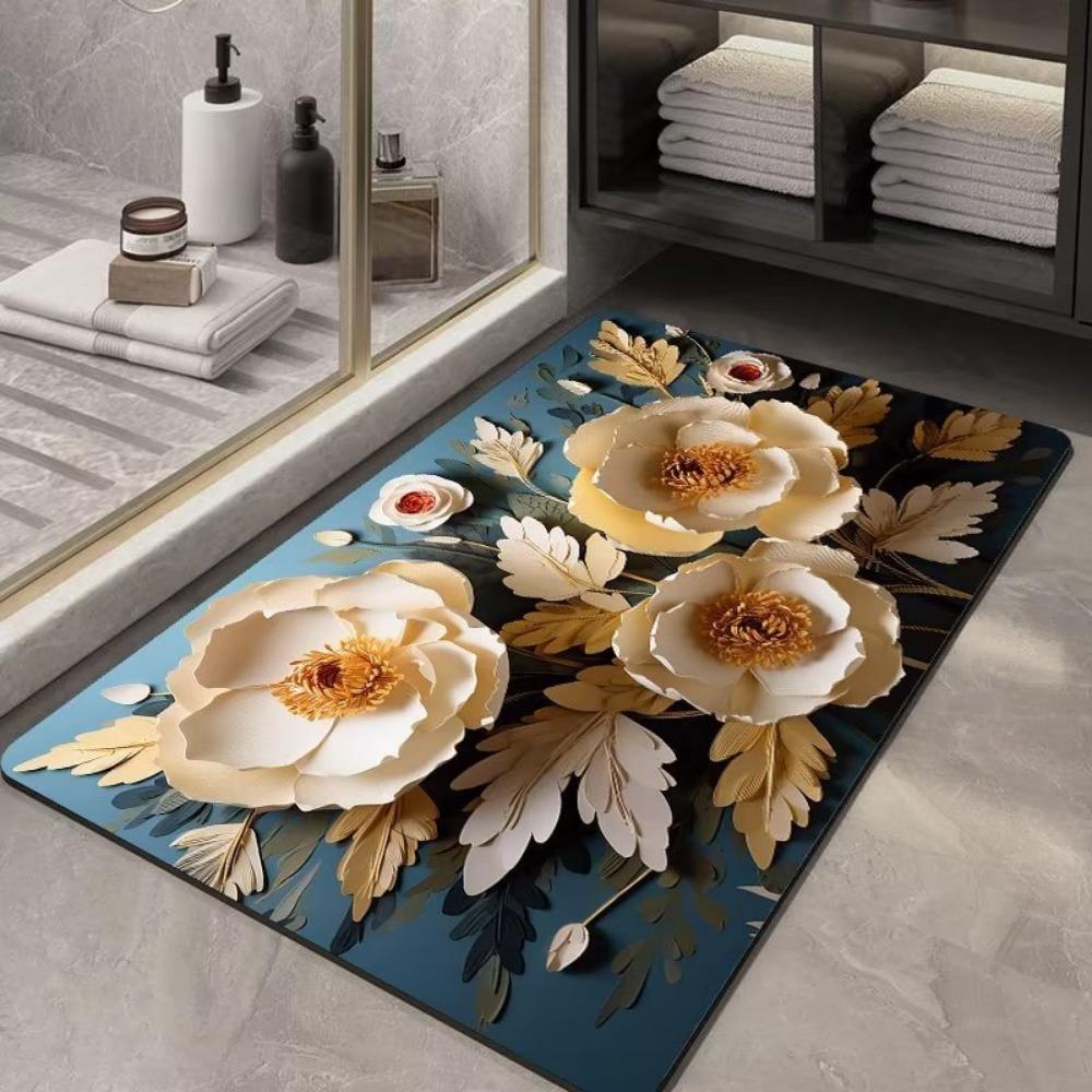 Flower Printing Bathroom Thickening Mat Bath Non-slip Carpets In Wash Basin Bathtub Side Floor Rug Shower Room Doormat Memory Foam 3D Pad
