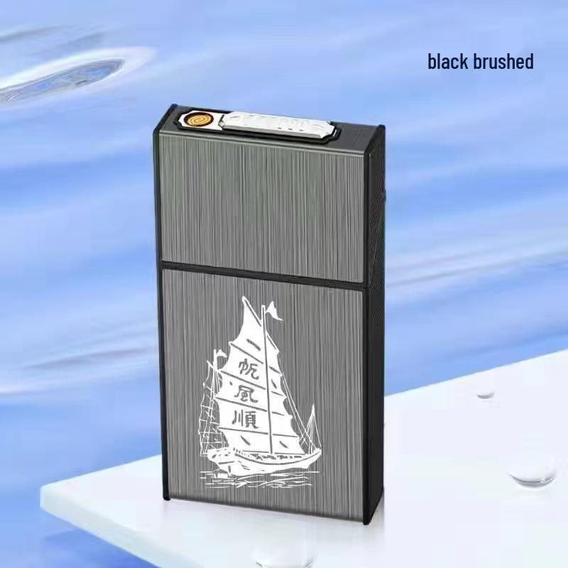 Slim 20-Piece Cigarette Case with Rechargeable Lighter - Moisture-Proof, Pressure-Resistant Flip-Top Design.