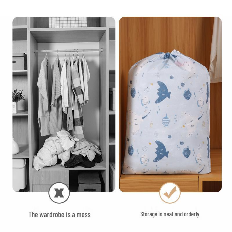 Large Capacity Duvet Storage Bag with Drawstring, Foldable, Dustproof, and Moistureproof for Clothes and Quilts