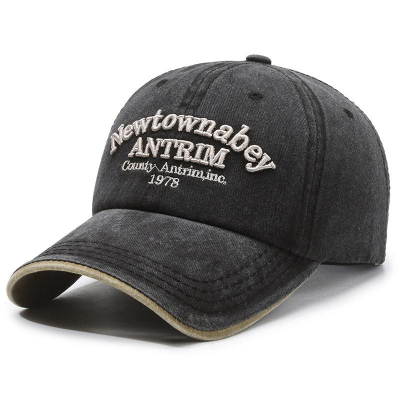 

European American Washed Soft Top Baseball Hat Retro Old Letter Embroidery Men / Women Peaked Cap Outdoor Leisure Visor Tide 56-60CM