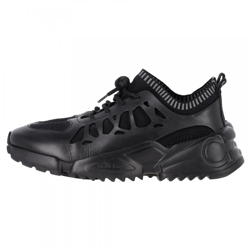 Salvatore Ferragamo RaInTop Low Top Sneakers In Black Mixed Media Black