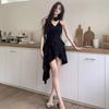 V Neck Y2k Women Dresses Solid Black Flowers Vintage Spring Summer Vestidos Mujer Fashion High Waist Sexy Mini Dress