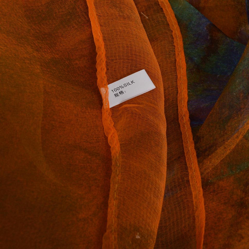 [BYSIFA] Orange Women Mulberry Silk Scarf Printed 170*105cm Fashion Water Ink Painting Luxury Scarves Shawl For Spring Autumn