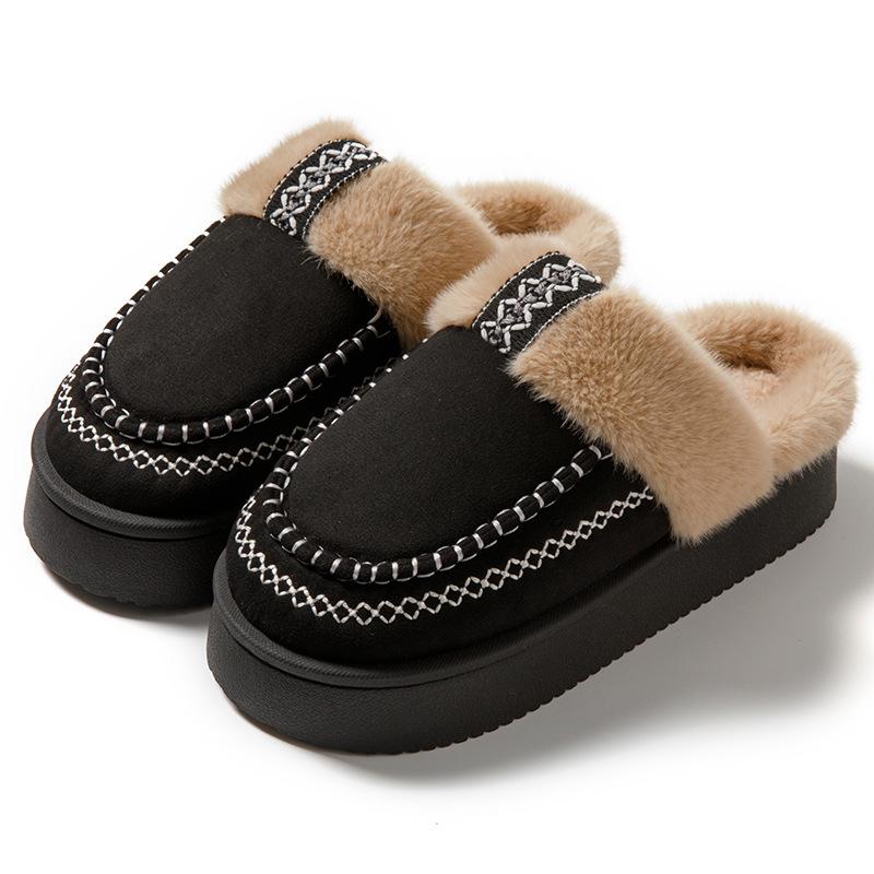 

Хлопковые тапочки зима 2025 новые ретро Майяр нескользящие и износостойкие теплые утолщенные бархатные хлопковые туфли 44-45 for 43-44 feet чёрный