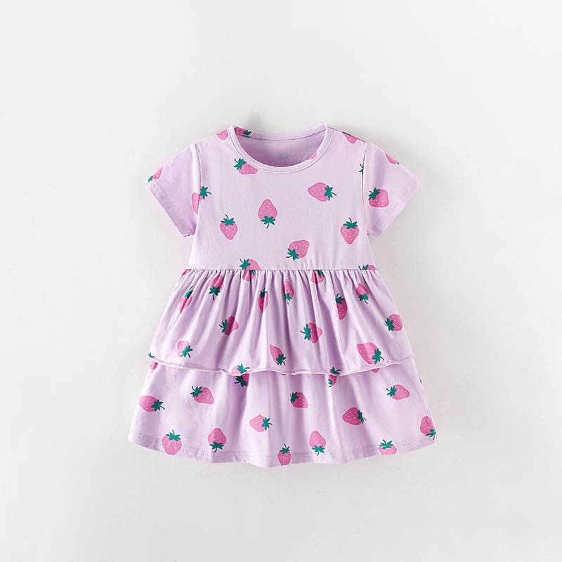 Girls Summer Cotton Princess Dress With Cartoon Pattern