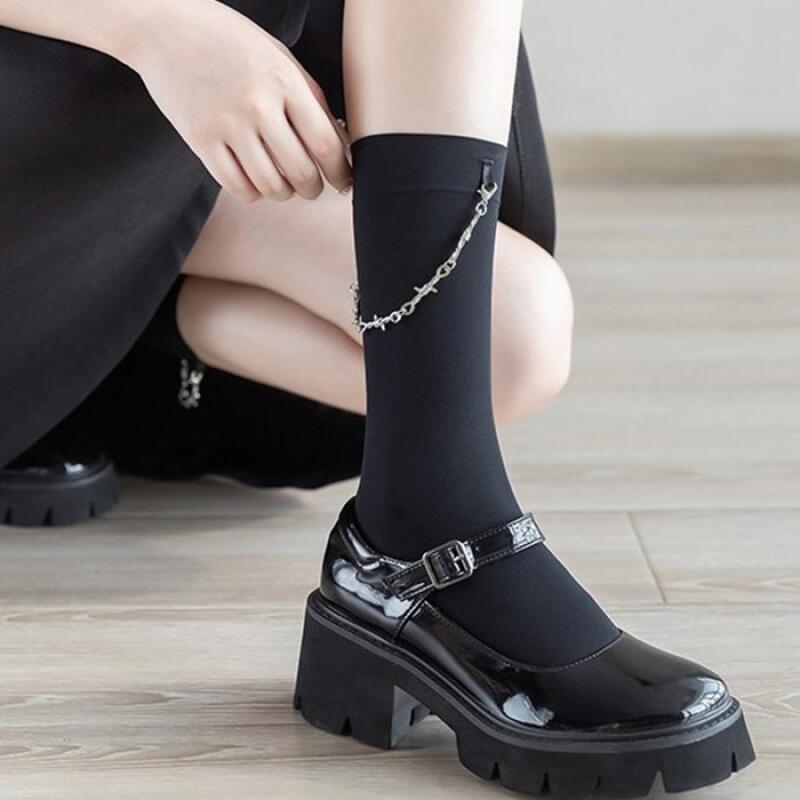 

Women s Chic Chain Wire Black Knee Socks 1 set (middle + low)
