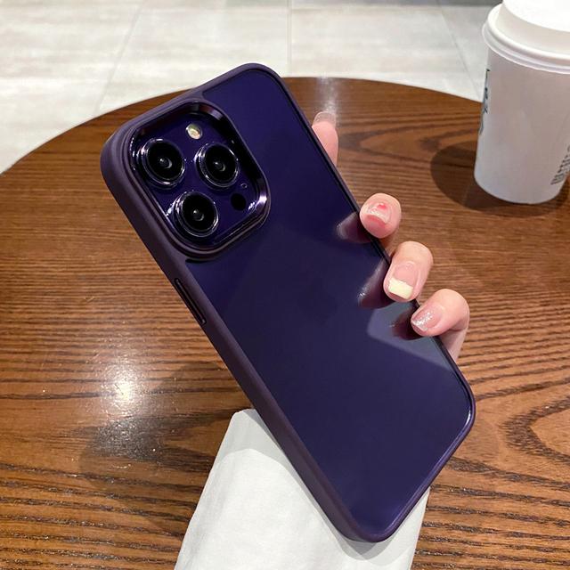 Purple Plating Lens Frame Transparent Phone Case For Iphone 14 Pro Max 11 12 13 Pro Max Camera Protection Clear Shockproof Cover